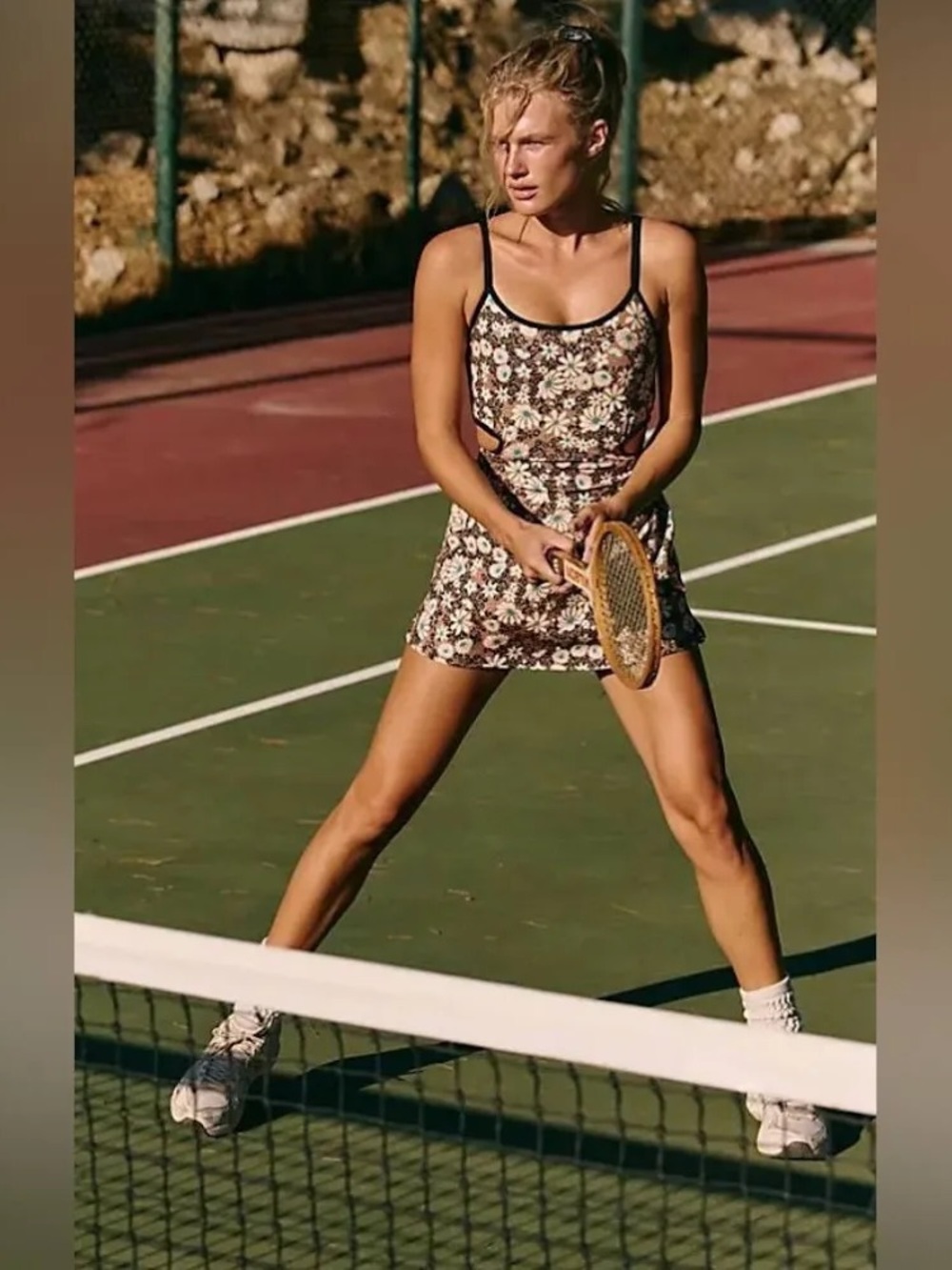 One More Serve Free People Movement Leopard Floral Tennis Dress with Black Trim